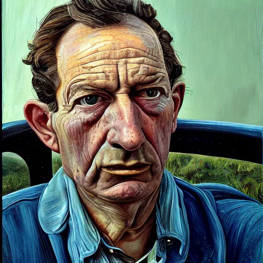 Image similar to high quality high detail painting by lucian freud, hd, portrait of bus driver, photorealistic lighting