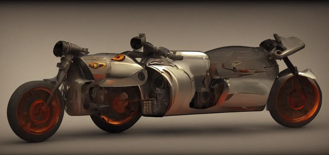 Image similar to retro futuristic motorcycle, 8 k photorealistic, hd, high details, trending on artstation