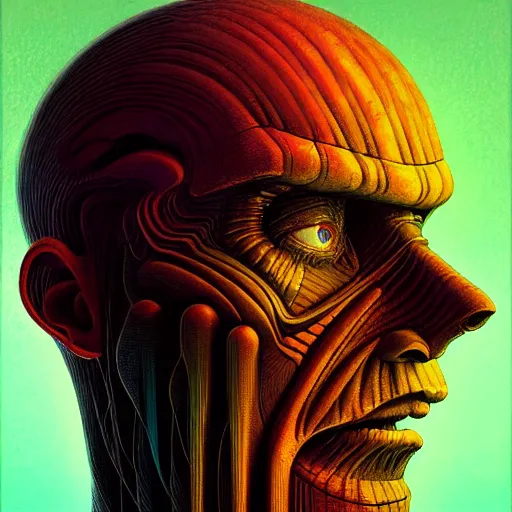 Image similar to scifi character portrait of man in the style of android jones and zdzislaw beksinski, 1 / 4 headshot.