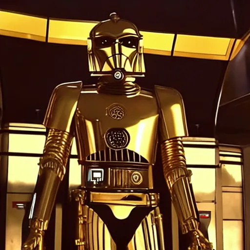 Prompt: screencap of c - 3 p 0 in a star wars movie