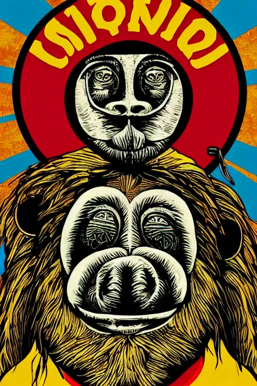 Prompt: Shepard Fairey poster of reggae weed smoking monkey , color, high resolution.