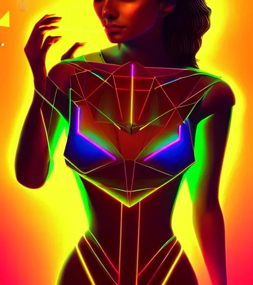 Image similar to symmetry!! latin princess of technology, solid cube of light, hard edges, product render retro - futuristic poster scifi, lasers and neon circuits, beautiful woman latin princess, intricate, elegant, highly detailed, digital painting, artstation, concept art, smooth, sharp focus, illustration, dreamlike, art by artgerm