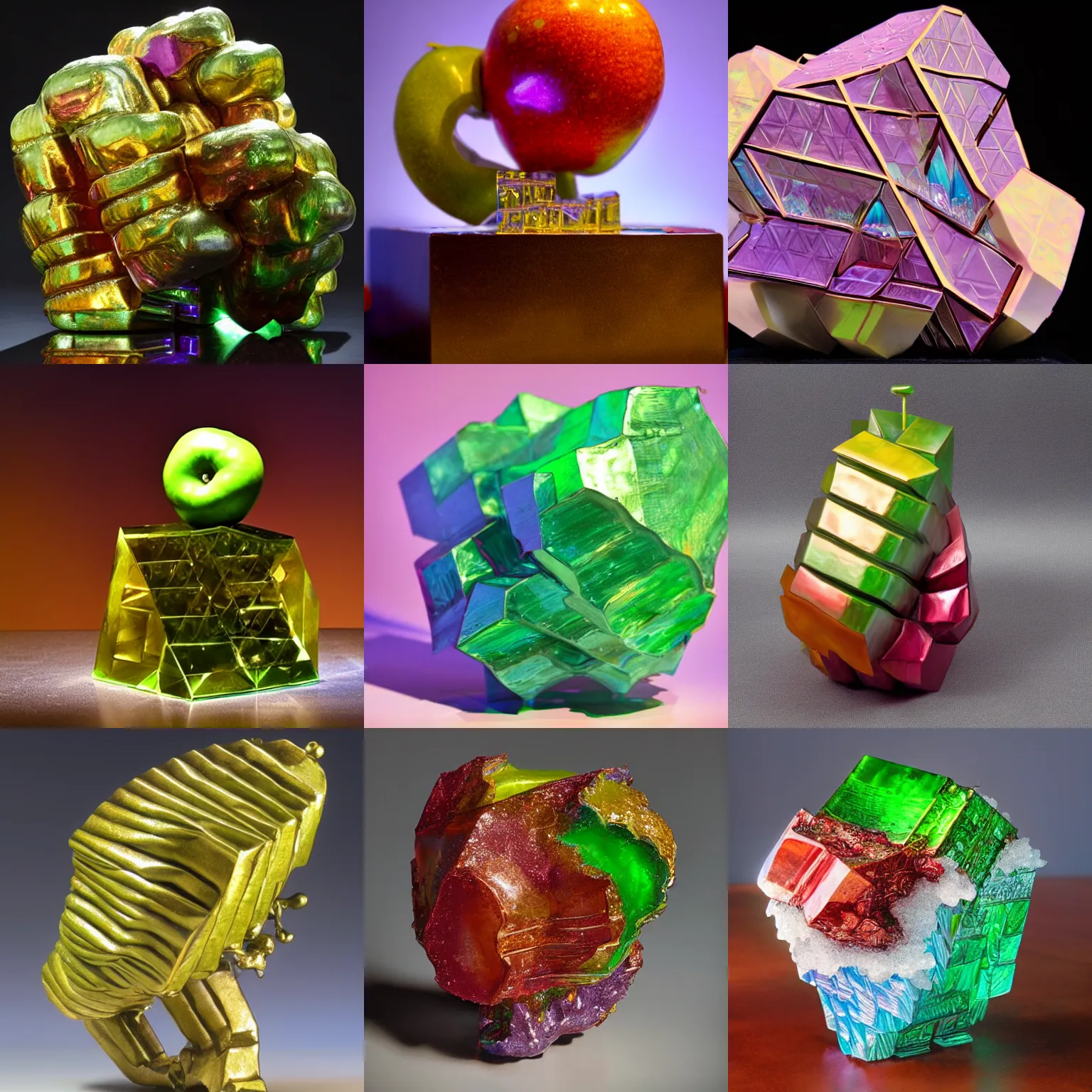 Prompt: A bismuth sculpture of an apple