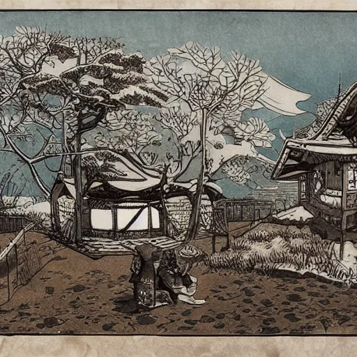 Prompt: Skyrim Whiterun Nazeem ukiyo-e highly detailed