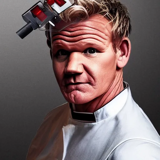 Image similar to Gordon Ramsay as a cyborg