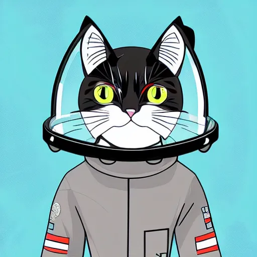 Image similar to an anime cat wearing a space suit, award winning digital art