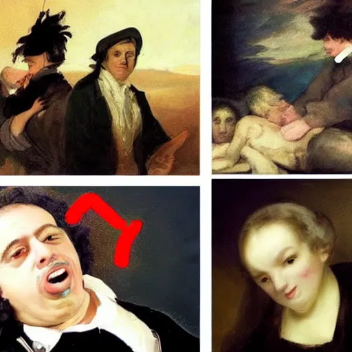 Image similar to 5 annoying youtube influencer channel thumbnails in the style of francisco goya