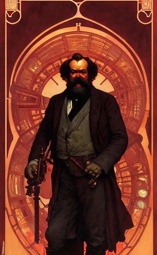 Image similar to karl marx 6 6 6 gorgeous lighting by weta studio, mucha, bautista and norman rockwell and greg rutkowski and tom bagshaw and james gurney and lucasfilm