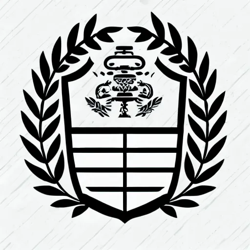 Image similar to coat of arms, simple, vector based, shield, laurel wreath, shotgun, black and white, banner