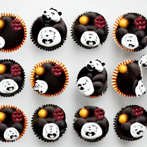 Prompt: beautiful cupcakes in the style of pandas, food photography, centered, bokeh, studio lighting