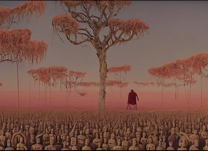 Prompt: still from a surreal art house film by alejandro jodorowsky, max ernst, zdzislaw beksinski, robert crumb and wes anderson : : big international production by a major studio : : cinemascope, technicolor, 8 k