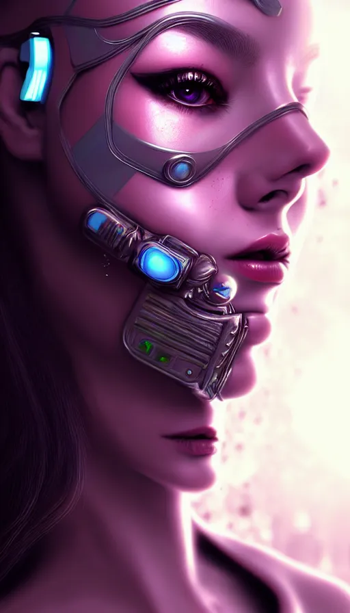 Image similar to face mask on beautiful woman face, cyberpunk art by kuno veeber, cgsociety, computer art, ultra detailed, futuristic, anime aesthetic