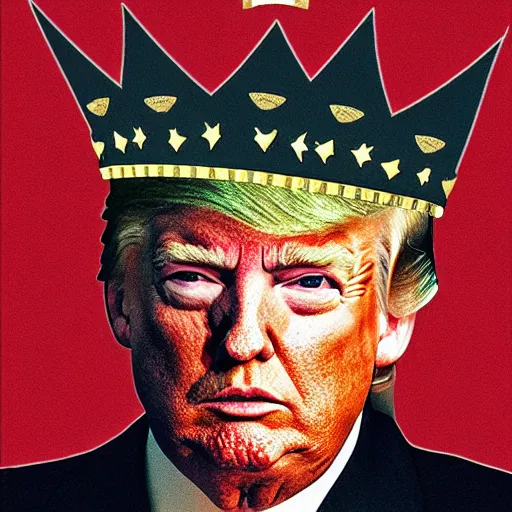 Prompt: cinematic front shot, donald trump as a knight, shinning armor, knights armor, donald trumps sexy face, intimidating pose, donald trump wearing a crown, by hans thoma