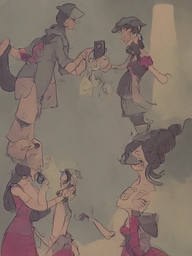 Image similar to flirtation by Disney Concept Artists, blunt borders, rule of thirds