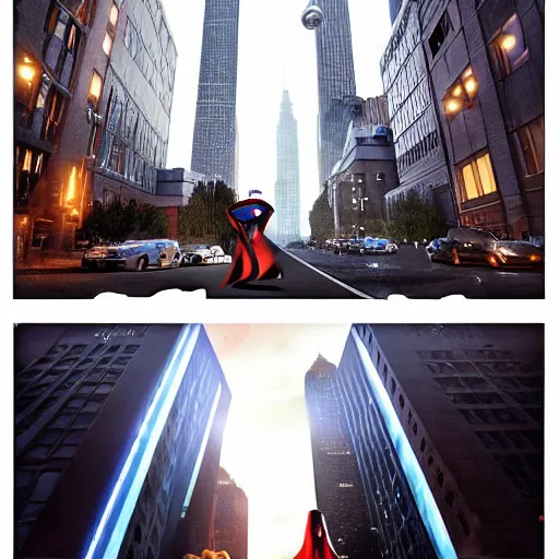 Image similar to superman vs thor infront of the empire state building. new movie poster