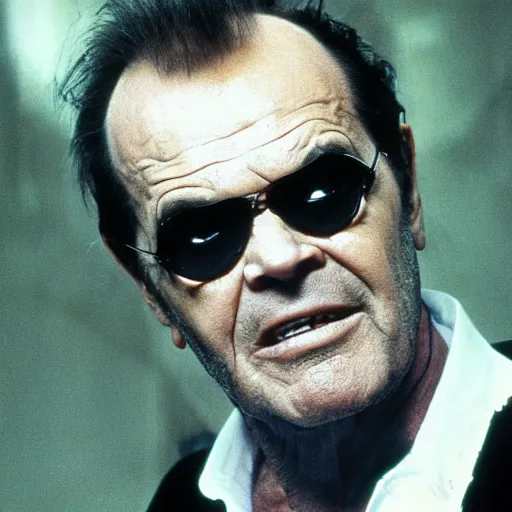 Image similar to Jack Nicholson as Termiantor, scary, evil, action, horror, by Christopher Nolan