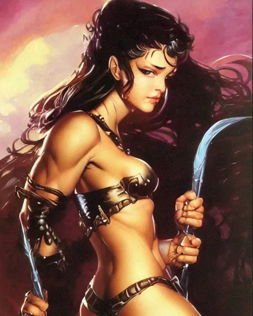 Image similar to a portrait of a cute fantasy girl by frank frazetta, larry elmore, jeff easley and ross tran