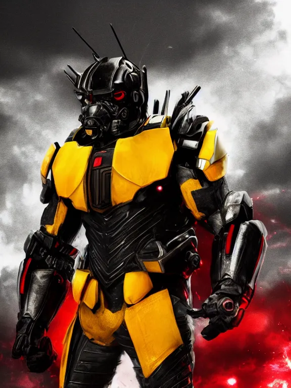 Prompt: photo of bumblebee with red and black armour, cinematic lightning, trending on deviantart,instagram,UHD,4k,Denoise by Brian Sum