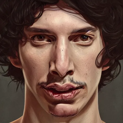 Prompt: portrait of Adam Driver as a Demogorgon, elegant, intricate, headshot, highly detailed, digital painting, artstation, concept art, sharp focus, illustration, art by artgerm and greg rutkowski and alphonse mucha