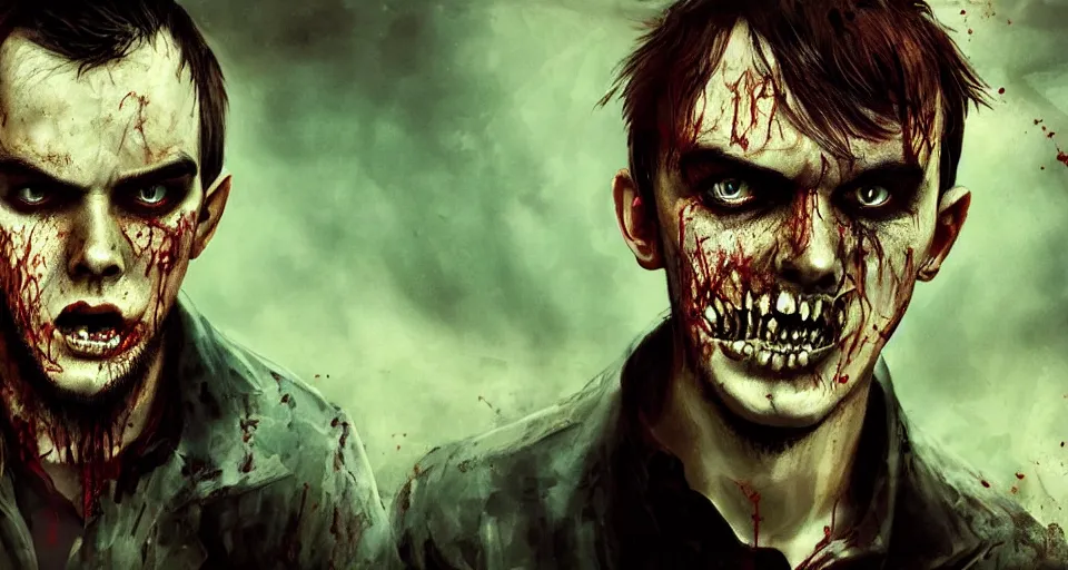 Image similar to angry zombie portrait of nicholas hoult, grimdark horror, urban background setting, stylized digital illustration, radiating a glowing aura, global illumination, ray tracing, hdr, fanart arstation by ian pesty and katarzyna bek - chmiel