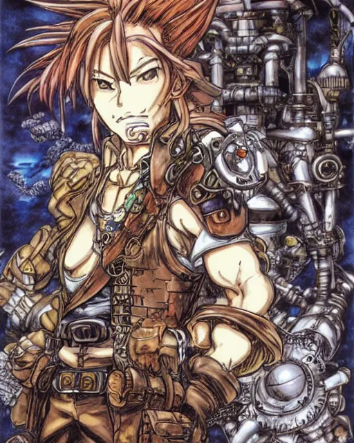 Prompt: conceptual art from from chrono trigger, steampunk, by master artist yoshitaka amano, masterpiece w 1 0 2 4