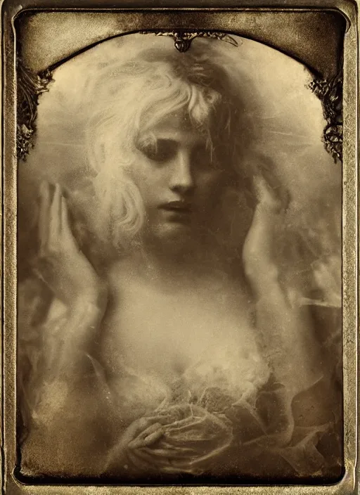 Image similar to old wetplate daguerreotype birth of venus, fractal, intricate, elegant, highly detailed, parallax, leica, medium format, subsurface scattering, by jheronimus bosch and greg rutkowski and louis jacques mande daguerre