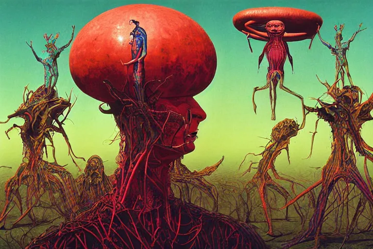 Prompt: 35mm color, identity, portrait, fashion shoot, freak show, weird, random, strange, hyperdetailed, photorealistic, high fashion, interesting, alien mothership, by David la chapelle and david cronenberg and WETA digital, art by Zdzisław Beksiński, Ivan Bilibin, Dariusz Zawadzki , ID magazine, octane rendering, cinematic, hyperrealism, octane rendering, 8k, depth of field, bokeh.