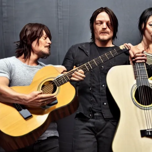 Image similar to norman reedus playing the guitar saying uhhh what wait what huh pham sandwich