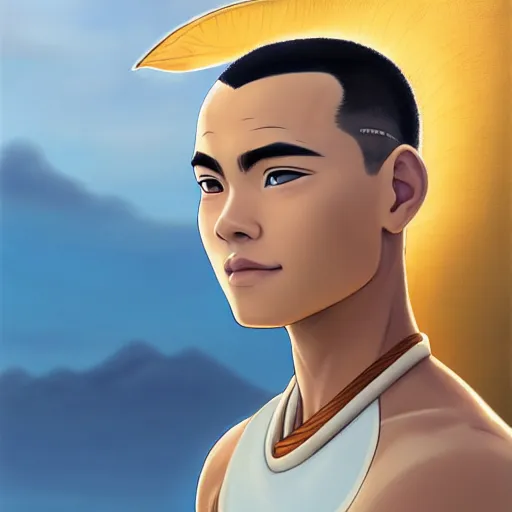 Image similar to beautiful serene intricate portrait of sokka from the water tribe as an inuit young man, dark hair, light blue eyes, smiling softly, relaxing on the beach, golden hour, soft focus, 8 k, art by irakli nadar, hyperrealism, hyperdetailed, ultra realistic