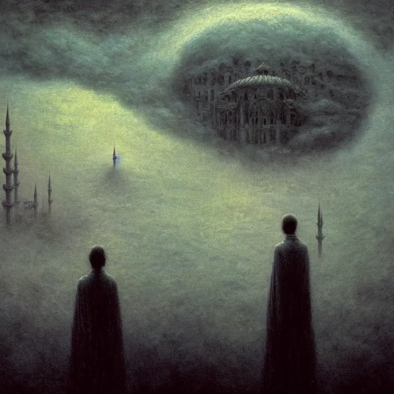 Prompt: ! dream a cinematic scene from the istanbul on clouds, solidity and eternity, lovecraft, concept art by beksinski and jean delville, dramatic lighting, ultra hd, hdr, 8 k