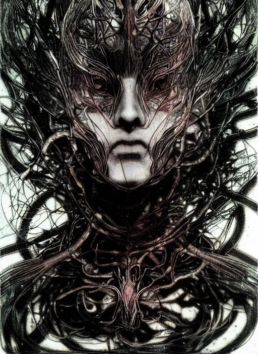 Image similar to portrait of yoshitaka amano's neural nightmare, stark composition