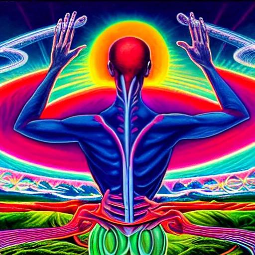 Image similar to painting by alex grey