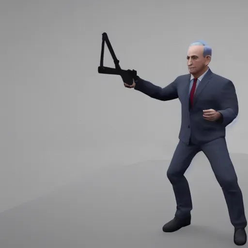 Image similar to a 3 d render of benjamin netanyahu as a counter strike character, created in blender, t - posing, edited, lighting, hq