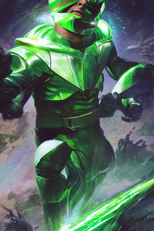 Prompt: portrait of carl sagan as green ranger from power rangers, intricate, highly detailed, smooth, artstation, digital illustration by Ruan Jia and Mandy Jurgens and Artgerm and Wayne Barlowe and Greg Rutkowski and Zdislav Beksinski