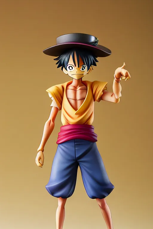 Prompt: figurine of luffy wearing an elegant summer blouse, personification, official store photo, commercial photo, featured on amiami, lovecraftian, 8 k, 8 5 mm, beautiful composition