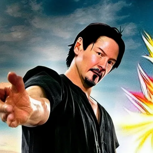 Image similar to keanu reeves as songoku in live action dragon ball movie