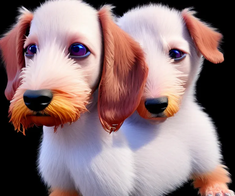 Image similar to high quality 3 d render hyperrealist very cute multipastel very fluffy dachshund, vray, smooth in the background, artstation, ultra detailed, octane render