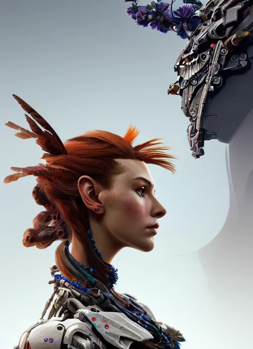 Image similar to side profile! portrait of a hybrid robot eagle, floral! horizon zero dawn machine, intricate, elegant, highly detailed, ray tracing, digital painting, artstation, concept art, smooth, sharp focus, illustration, art by artgerm and greg rutkowski and alphonse mucha, 8 k