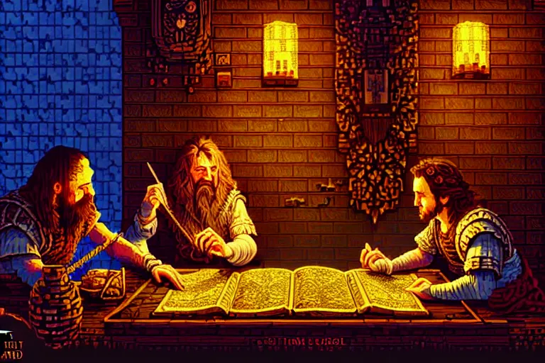 Image similar to the bard's tale, beautiful detailed pixelart by albertov, intricate details, beautiful, dithered gradients, volumetric lighting, cgsociety, artstation, smooth, sharp focus, 2 d illustration, amazing art by dan mumford, old school computer game graphics, pixel art