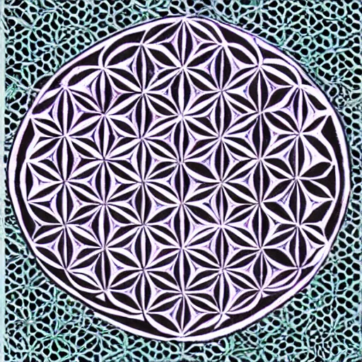 Prompt: ' flower of life'geometry drawing in boho tie dye endpaper style - art