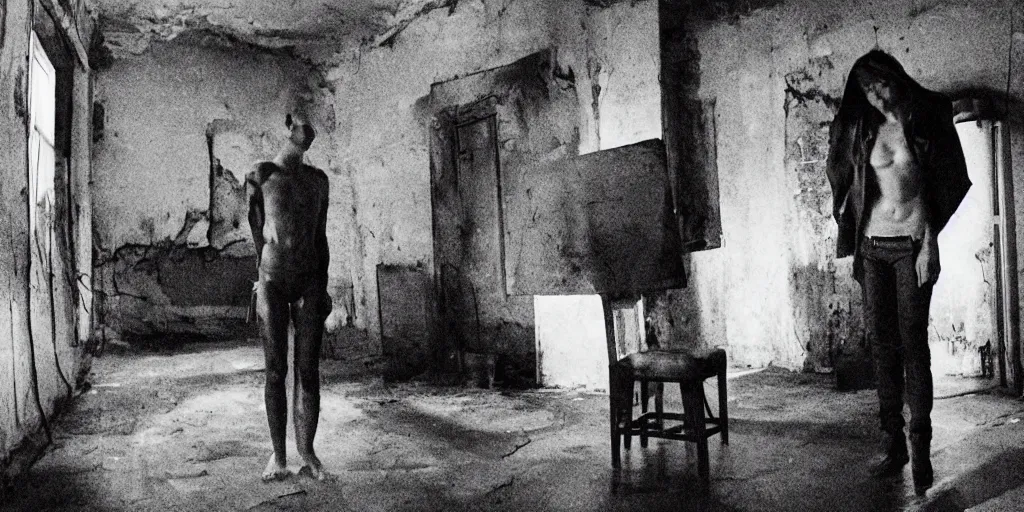 Prompt: still from andrei tarkovski's lost movie bad dimensions