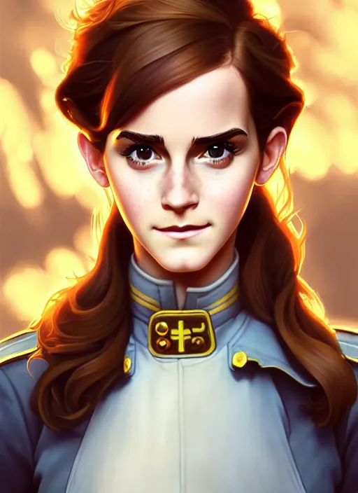 Prompt: cute colonel emma watson firefighter, natural lighting, path traced, highly detailed, high quality, digital painting, by don bluth and ross tran and studio ghibli and alphonse mucha, artgerm