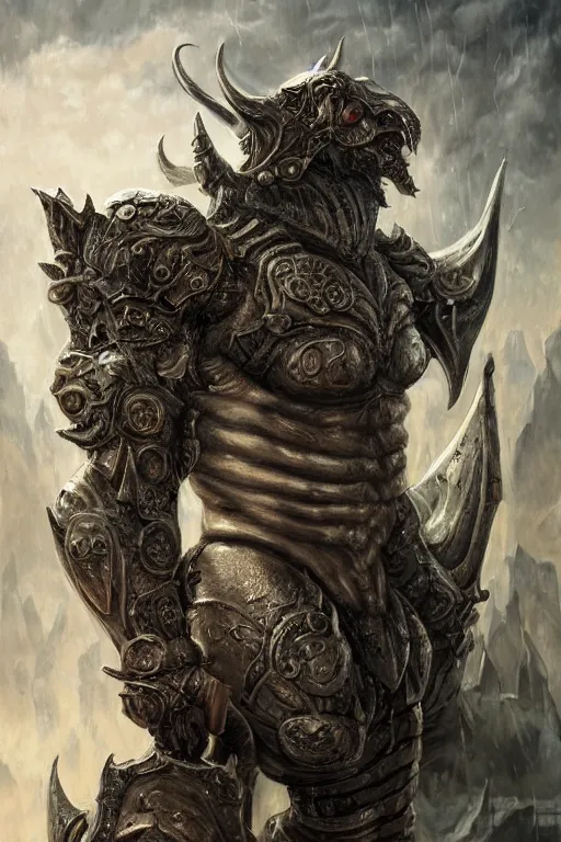 Prompt: ultra realist and ultra intricate detailed soft painting of a miniature muscled minotaur wearing gothic ornamented armor pieces and claymore and fighting in the jaw of a gigantic wyrm dragon, symmetry features, huge teeths, sensual gloomy style, soft painting, volumetric clouds, cyberpunk background, artstation, Boris Vallejo artstyle, unreal render, depth of field