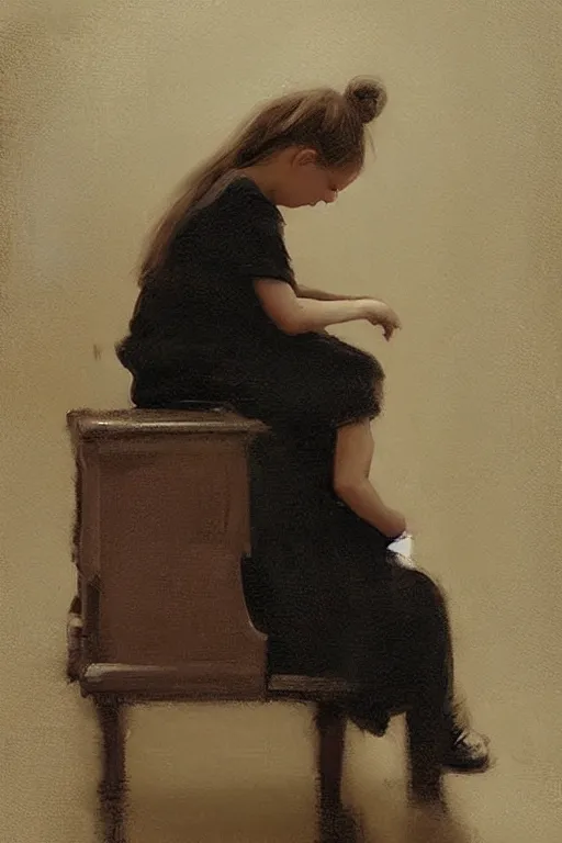 Prompt: “ little girl, pigtails hairstyle, practicing at the piano, jeremy lipking, casey baugh ”