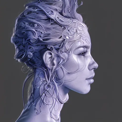 Image similar to the portrait of a blueberry that resembles an absurdly beautiful, graceful, elegant, sophisticated fitness model, an ultrafine hyperdetailed illustration by kim jung gi, irakli nadar, intricate linework, bright colors, octopath traveler, final fantasy, unreal engine 5 highly rendered, global illumination, radiant light, detailed and intricate environment