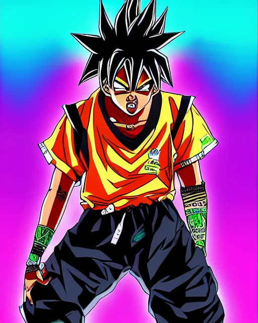 Image similar to juice wrld rockstar rapper in the style of a black african dragon ball z digital painting anime art