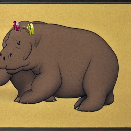 Image similar to anthromorphic hippos playing badminton by Ken Sugimori