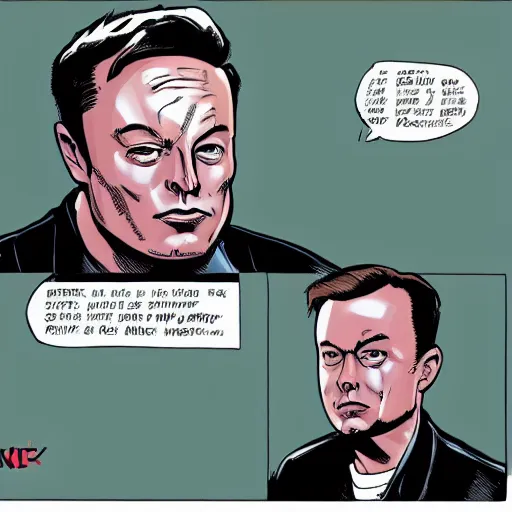 Image similar to a comic book about Elon musk ruining his career