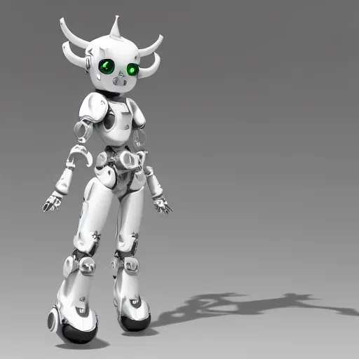 Prompt: Highly detailed cute anime robot with a pair of cow horns, digital art, 3D render, 8k