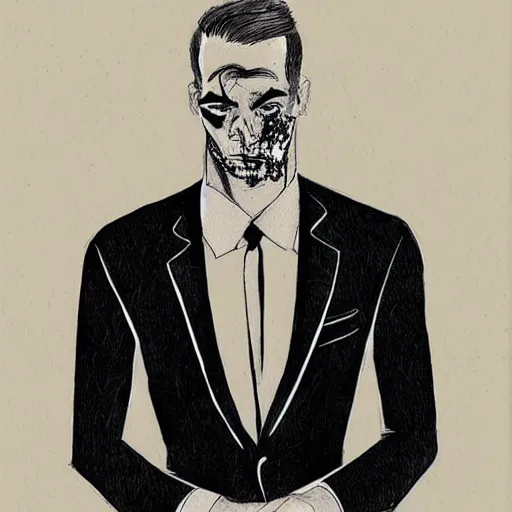 Image similar to handsome and brutal man in suit portrait by kaethe butcher and moebius